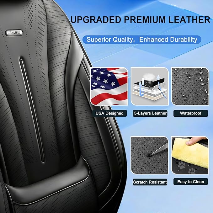 Fit Tahoe Car Seat Covers (Front Pair) for Select Chevrolet/Chevy Tahoe 2000-2025 2026 - Full Coverage Leather, Waterproof & All Weather Seat Cushion Protector, Black