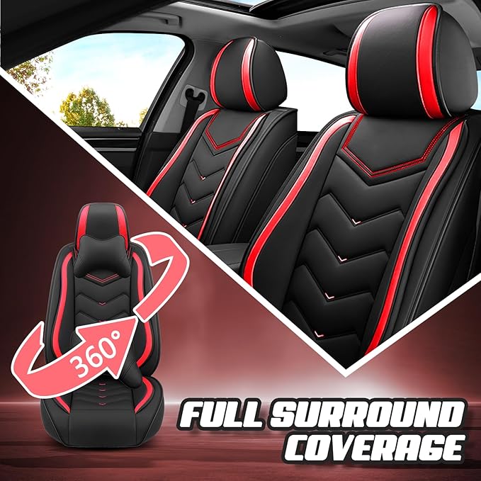 Car Seat Covers for Hyundai Sonata 2002-2026, Premium Nappa Leather Car Seat Cover, Stylish Sport Seat Covers， Automobile Seat Cover Sets.(Standard 5 Seats/Black Red)