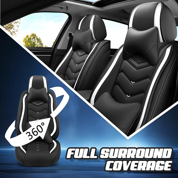 Car Seat Covers for KIA Sedona 2003-2021, Premium Nappa Leather Car Seat Cover, Stylish Sport Seat Covers， Automobile Seat Cover Sets.(Luxury 5 Seats/Black White)