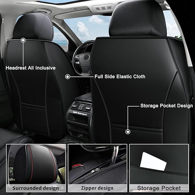 AOMSAZTO Car Seat Covers Full Set Fit for Hyundai Santa Cruz 2022-2026 Waterproof Faux Leather Car Seat Cushions Automotive 5 Seat Covers Set（Black&Redline）