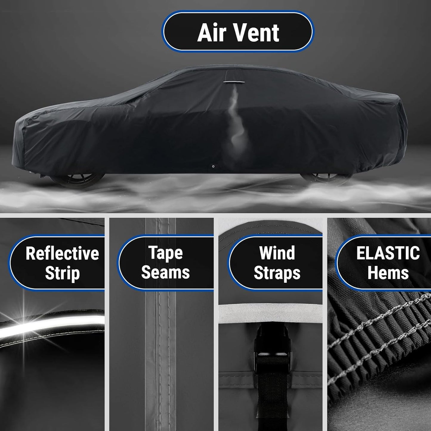 iCarCover Custom Car Cover for Pontiac Bonneville (1977-1981) Waterproof All-Weather Rain Snow UV Sun Protector Full Exterior Indoor Outdoor Car Cover (Stripe - Black/Red)
