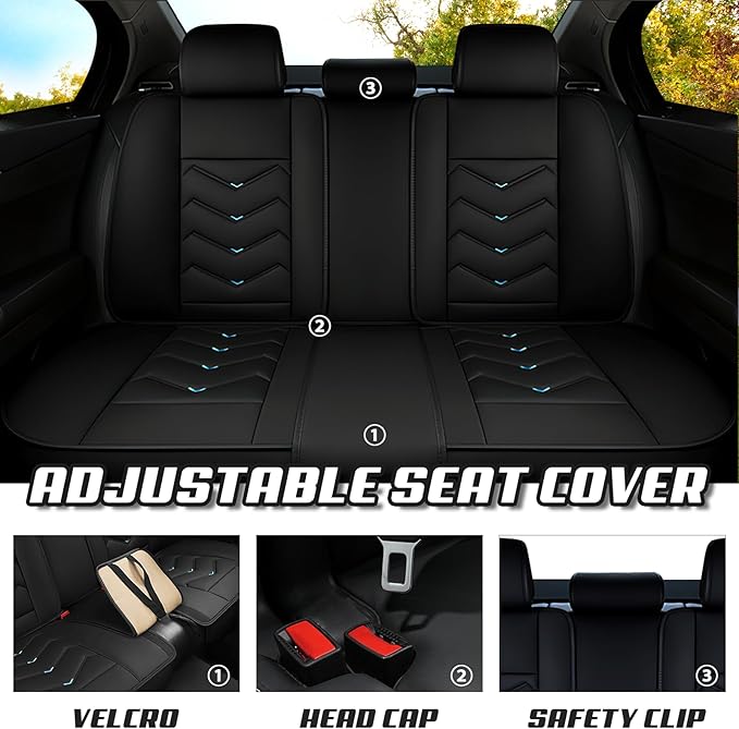 Car Seat Covers for Jeep Grand Cherokee L 2021-2026, Premium Nappa Leather Car Seat Cover, Stylish Sport Seat Covers， Automobile Seat Cover Sets.(Luxury 2 Seats/Black Blue)