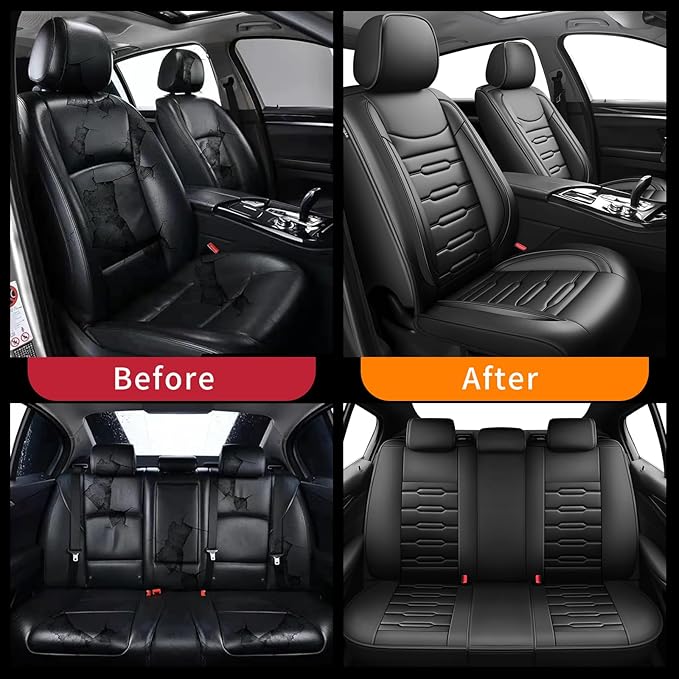 Fit Tucson Car Seat Covers for Hyundai Tucson 2010-2024 2025 2026 - Upgraded Premium Waterproof & Breathable Leather, Airbag Compatible, All-Weather Seat Cushion Protector (Full Set, Black)