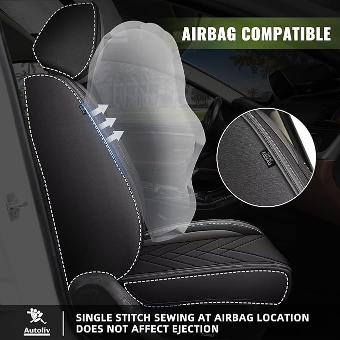 AOMSAZTO 2 Front Seat Covers Fit for VW/Volkswagen Tiguan 2009-2026: First Row 2PCS Faux Leather Waterproof Seat Covers Automotive Seat Cushion Protector(Black&Grey)