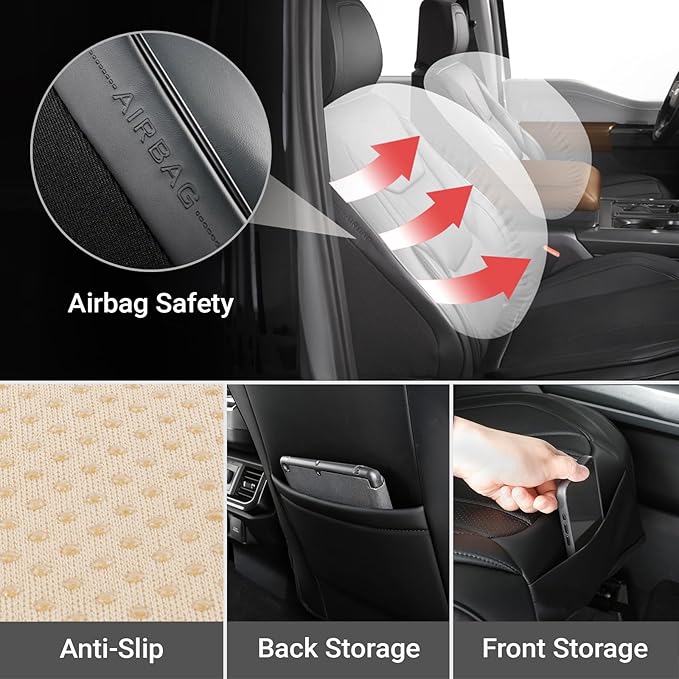 Coverland Custom Fit Car Seat Covers for SUV Compatible with [Fiat 500L, Ford Bronco Sport, Honda Pilot] Premium Water Resistant Leather Non-Slip Interior Protector [Front Black - Size Chart A17]