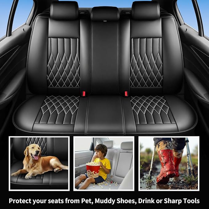 Fit Elantra Car Seat Covers for Hyundai Elantra 2017-2025 2026 - Premium Leather, Waterproof, All-Weather, Airbag Compatible, Anti-Slip, Breathable, Seat Protectors, Full Set, Whiteline