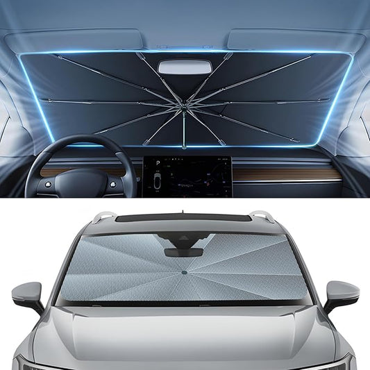 Autorder Windshield Sun Shade Umbrella for 2018-2024 Volkswagen VW Tiguan Accessories,Upgraded Ice Crystal Material,Easy Setup Umbrella Sunshade for Car Windshield,100% Sun Blocking