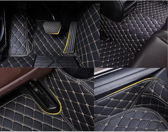 Custom Personalized Floor Mats for Cars，Luxury Full Coverage All Weather Car Floor Mats，Anti-Slip Leather Car Mat Set ，Custom Floor Mats for 99% of Cars, Trucks & SUVs (Beige)