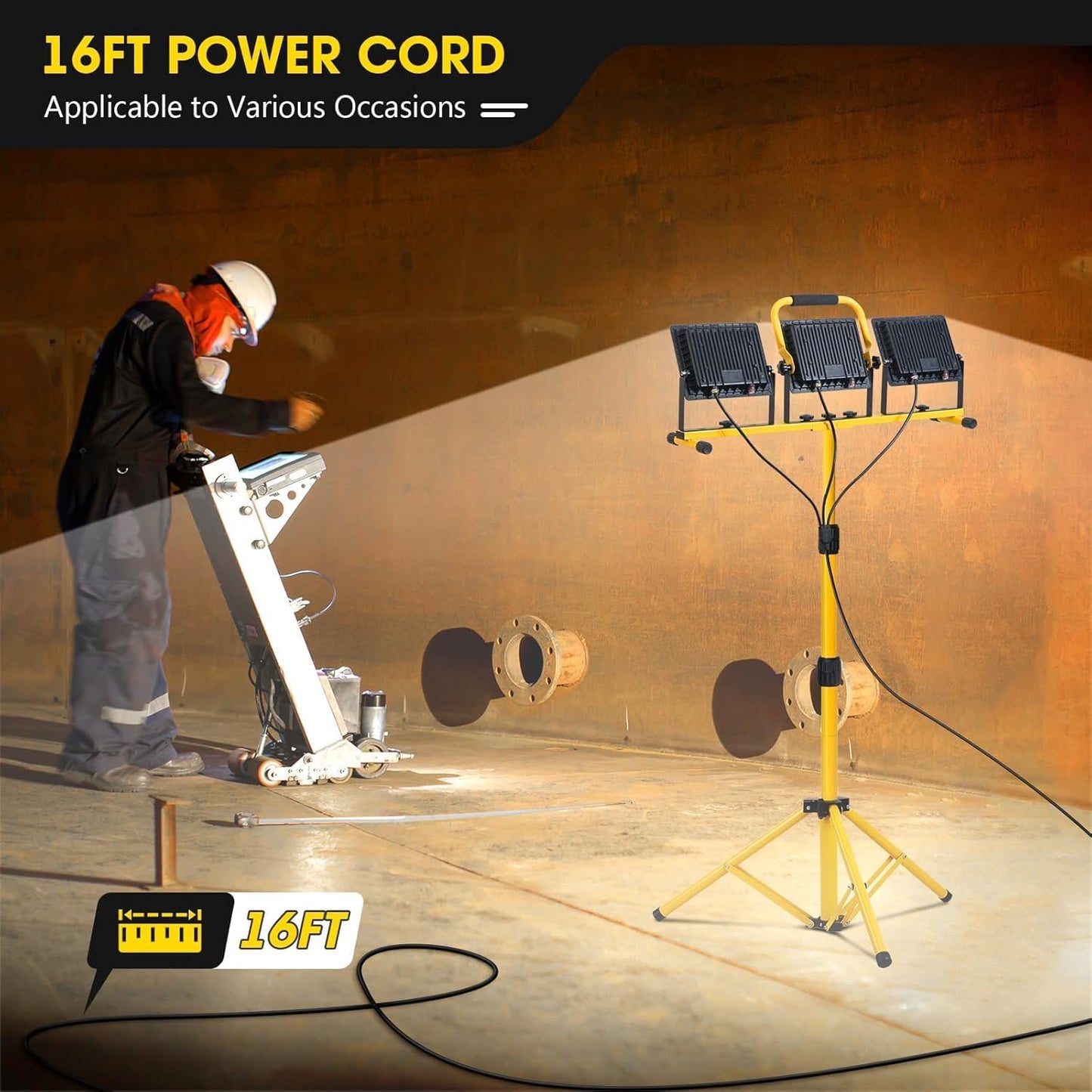 21000 lumens LED work light, IP66 waterproof portable work light, with tripod, 16.4-foot (about 5 meters) wire; Suitable for outdoor and indoor workshop, garage, and construction site lighting