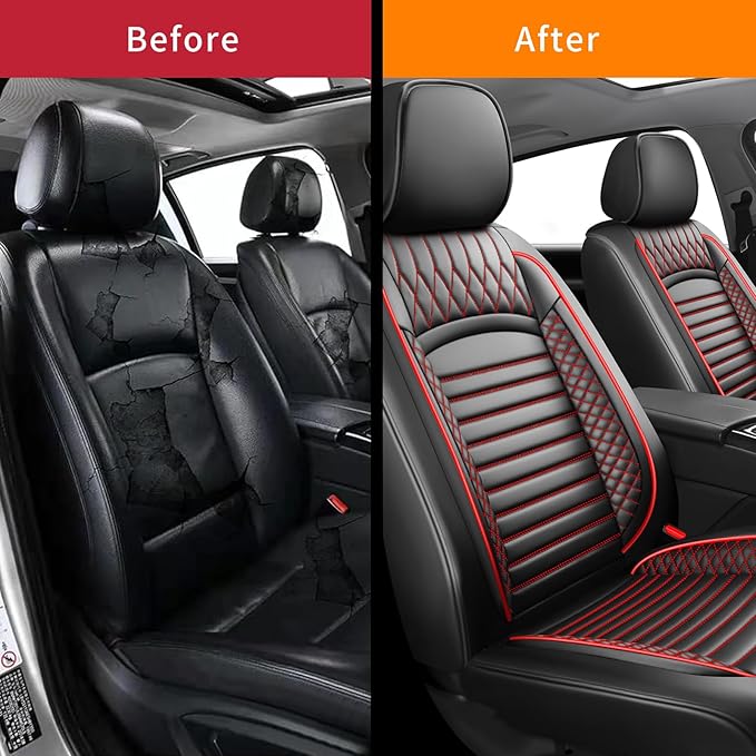 Fit Fj Cruiser Car Seat Covers for Toyota Fj Cruiser 2007-2013 2014 - Upgraded Premium Waterproof & Breathable Leather,Airbag Compatible, All-Weather Seat Cushion Protector (2 Front/Black+Red)