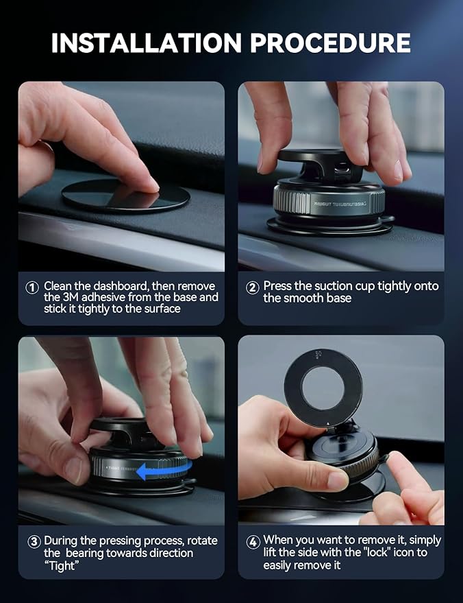 JOYROOM Magsafe Car Mount, Car Mount for iPhone with Strong Magnet, 360° Metal Strut Vacuum Suction Cup Phone Mount for iPhone 17 Air Pro Max/16 15 14 13 12 Series& Android Magsafe Case, Dark Blue