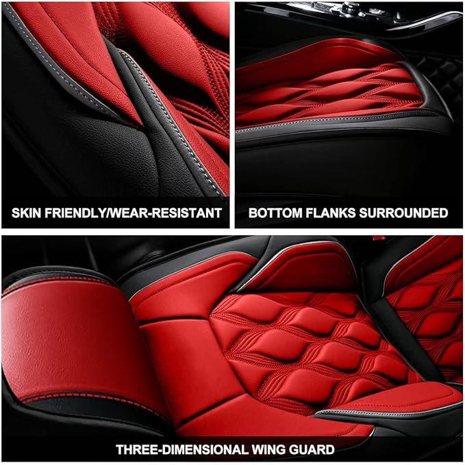 AOMSAZTO Front Seat Covers Fit for Cadillac SRX 2010-2016 Waterproof Faux Leather Car Seat Cover Compatible with Airbag(2PCS Front, Black&Red)