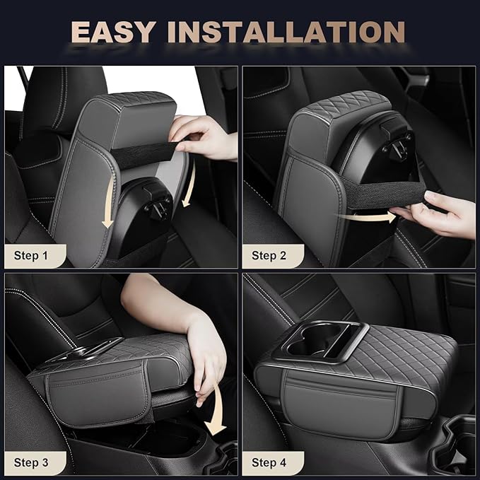 Center Console Cover Fit for Corolla Cross Faux Leather Car Armrest Cushion with Storage Bags, Cup Holder ＆ Phone Storage Multifunctional Middle Console Cover(Grey)