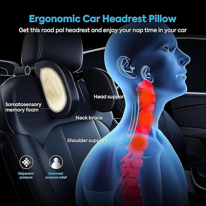 Headrest Lumbar Pillows Car Seat for Ford F150 2011-2025, Ergonomic Neck Back Support Cushion, Comfortable Breathable Washable Cover, Memory Foam,Black