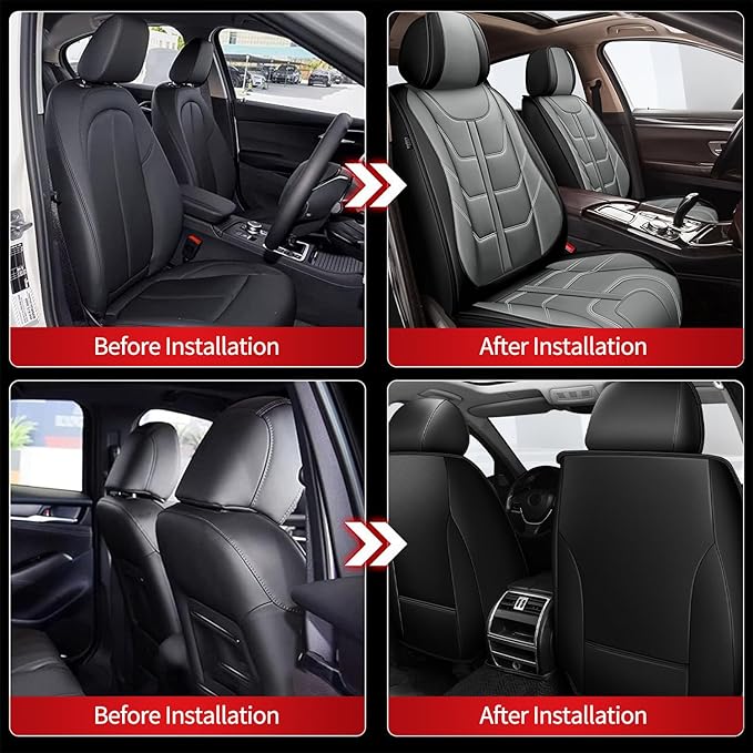 TTX LIGHTING Car Seat Covers fit for Acura TL 2004-2014 Front Seat: Premium Leather Automotive Seat Cover with Airbag Compatible Waterproof (2 Seats, Black & Gray)