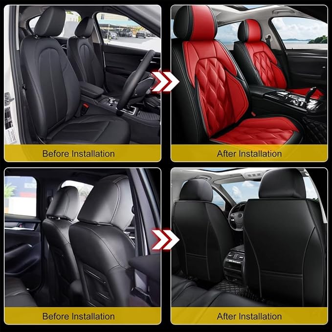 AOMSAZTO Car Seat Covers,2 Front Seats Custom Fit for Honda CR-V 2015-2025 2026,Leather Car Seat Cover Seat Cushion Protector,Airbag Compatible Waterproof Black&Red