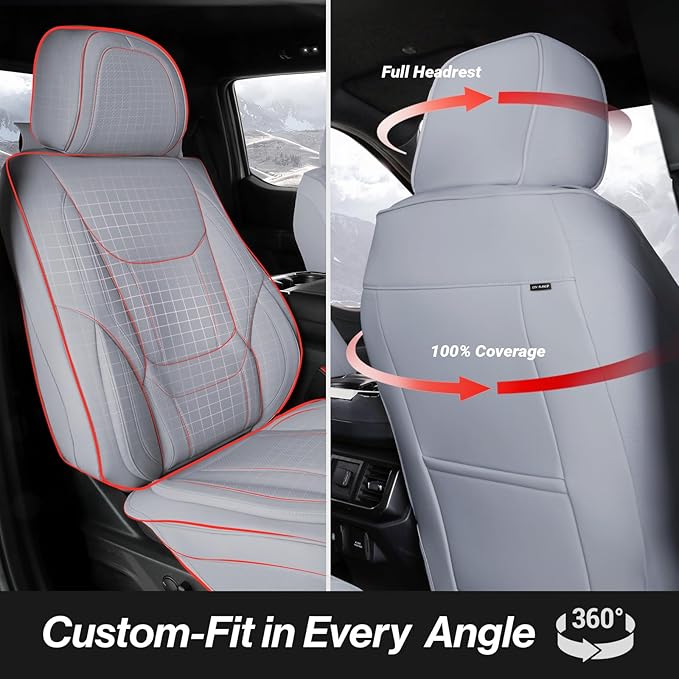 Coverland Custom Fit Car Seat Covers for Car Compatible with [Civic, Corolla, Focus, Malibu, Sentra, Jetta, Cruze] Premium Waterproof Non-Slip Interior Seat Protector [Full Set Gray- Size Chart X51]