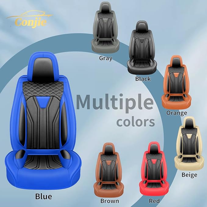 Fit Frontier Car Seat Covers Compatible with Nissan Frontier 2010-2025 2026 - Full Set Premium Leather， Waterproof Breathable， All-Weather Seat Cushion Protecto&Airbag Compatible （Blue & Black