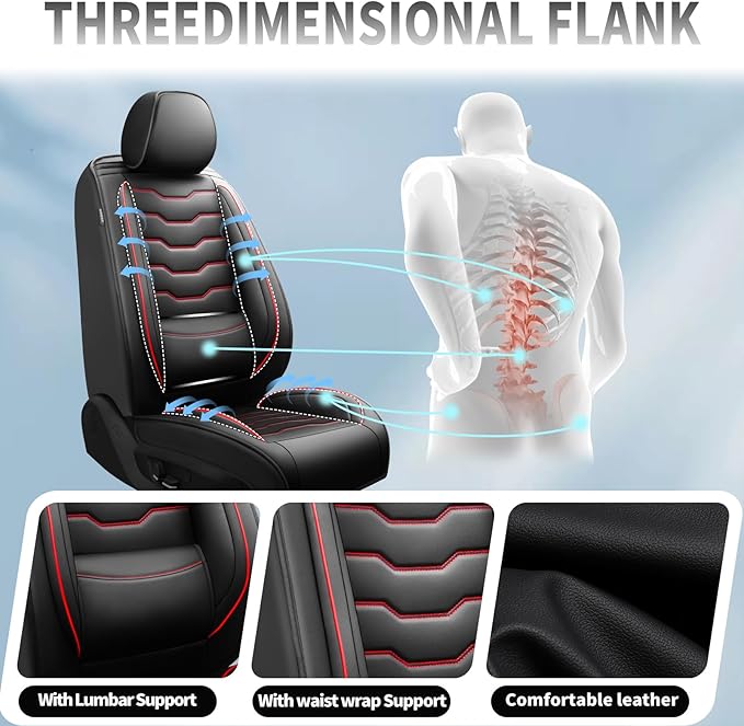 Fit Sentra Car Seat Covers Compatible with Nissan Sentra 2001-2025 2026 - Premium Leather，Waterproof Breathable，All-Weather Seat Cushion Protecto&Airbag Compatible (2 Front Seat Red Line Black)