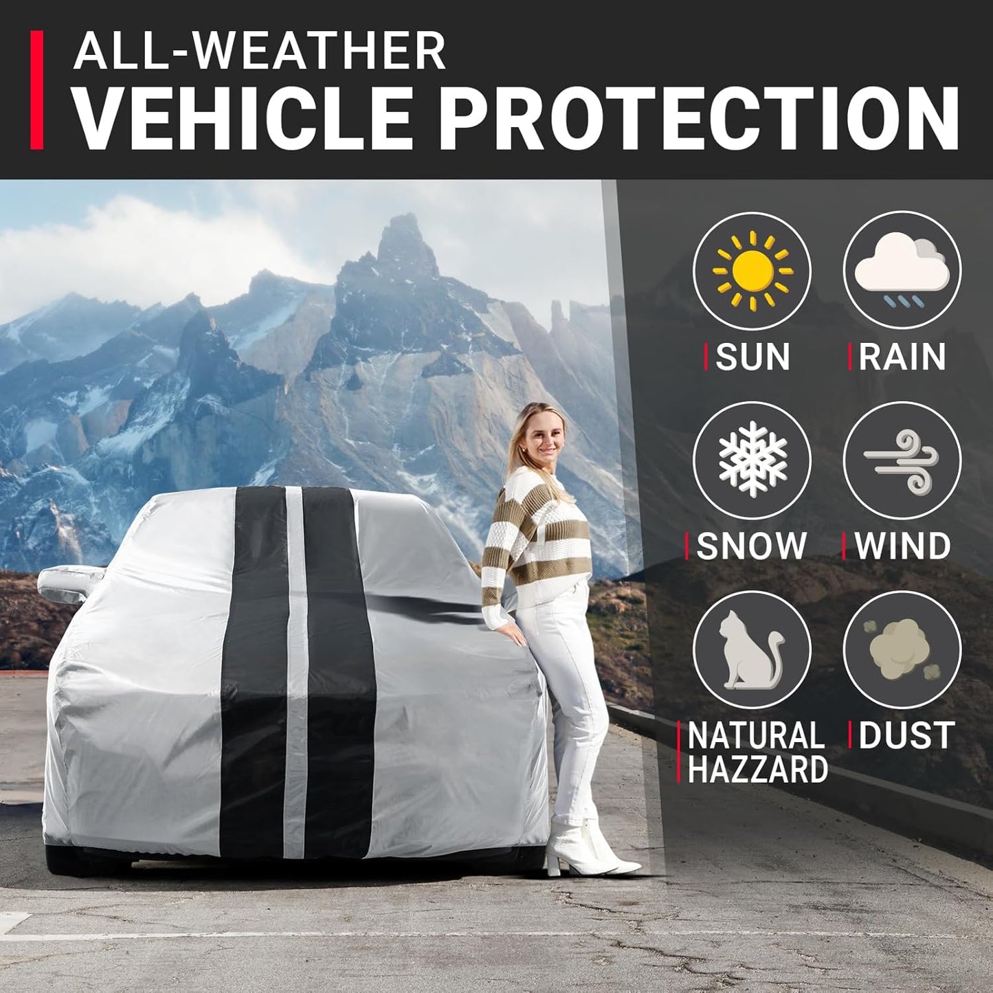 iCarCover Custom Car Cover for Chevy Prizm (1998-2002) Waterproof All Weather Rain Snow UV Sun Protector Full Exterior Indoor Outdoor Car Cover (Stripe - Gray/Black)