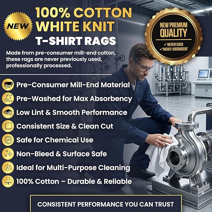 Premium White T-Shirt Cleaning Rags (2 lbs. Bag) – White Cotton Rags for Cleaning, Staining, Painting, Oil, Grease & Dust Removal – Shop Rags Bulk for Multipurpose use