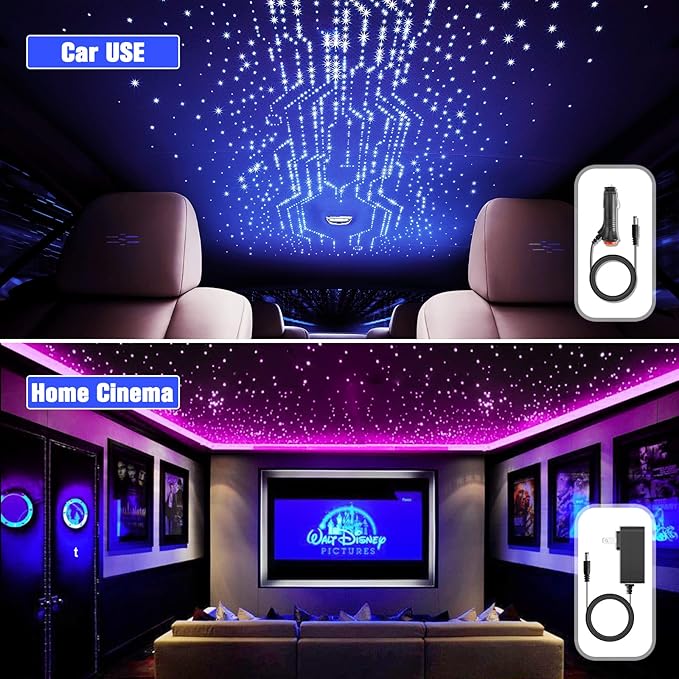 16W Twinkle Starlight Headliner Kit, 570pcs of (0.03+0.04+0.06in)*9.8ft Fiber Optic Strands Bluetooth APP/Remote/Music Control, RGBW Star Ceiling Light Kit+Adapter+Car Use Plug for Car