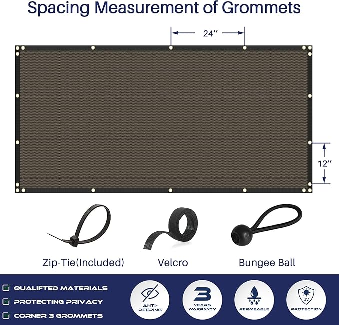 Windscreen4less Privacy Fence Screen Heavy Duty Windscreen Fencing Mesh Fabric Shade Net Cover with Brass Grommtes for Outdoor Wall Garden Yard Pool Deck, 8'x207' Brown