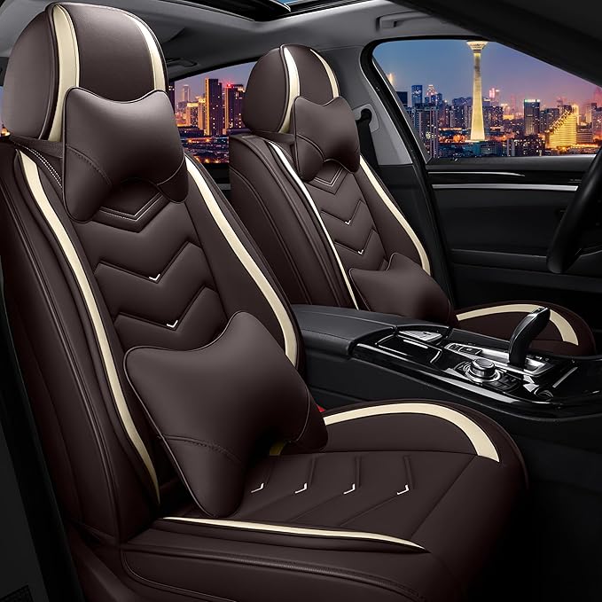 CTDS Car Seat Covers for Chevy Malibu 2000-2026, Stylish Sport Seat Cover, Premium Nappa Leather Car Seat Cover. Automobile Seat Covers Sets.(Luxury 2 Seats/Coffee Color)