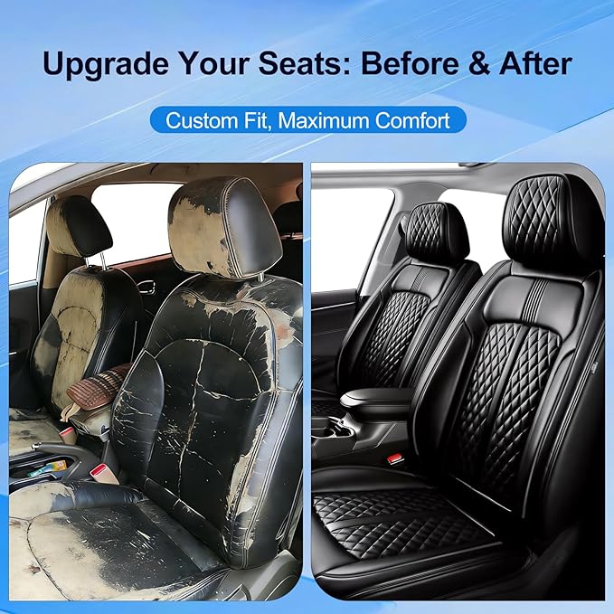 Fit Tahoe Car Seat Covers (Front Pair) for Select Chevrolet/Chevy Tahoe 2000-2025 2026 - Full Coverage Leather, Waterproof & All Weather Seat Cushion Protector, Black