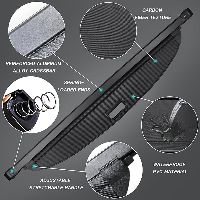 Cargo Cover for Toyota 4Runner 2025 2026 Accessories Retractable Trunk Cover Security Shielding Shade Cargo Luggage Cover Trunk Privacy Protection (Carbon Fiber Texture)
