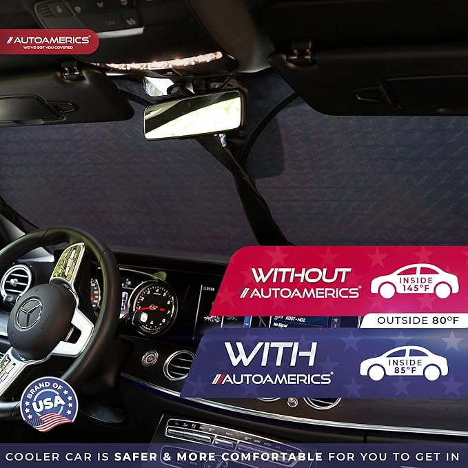 Autoamerics 1-Piece Windshield Sun Shade - Holographic Print Foldable Car Front Window Sunshade for Cars SUV Truck - Heat Blocker Visor Protector Blocks Max UV Rays and Keeps Your Vehicle Cool - Small