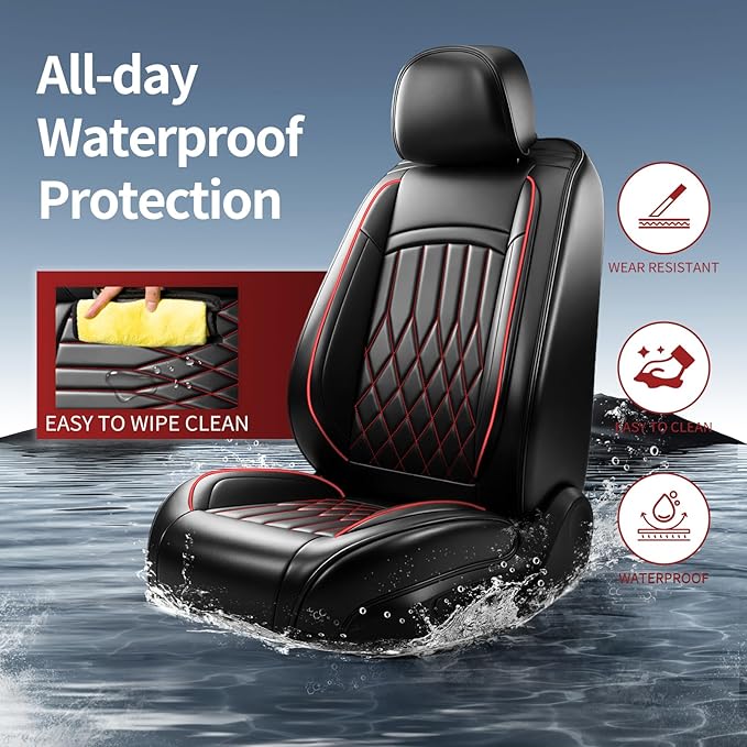 Fit TLX Car Seat Covers for Acura TLX 2014-2025 2026 - Premium Leather, Waterproof, All-Weather, Airbag Compatible, Anti-Slip, Breathable, Easy Install, Seat Protectors, Full Set, Redline