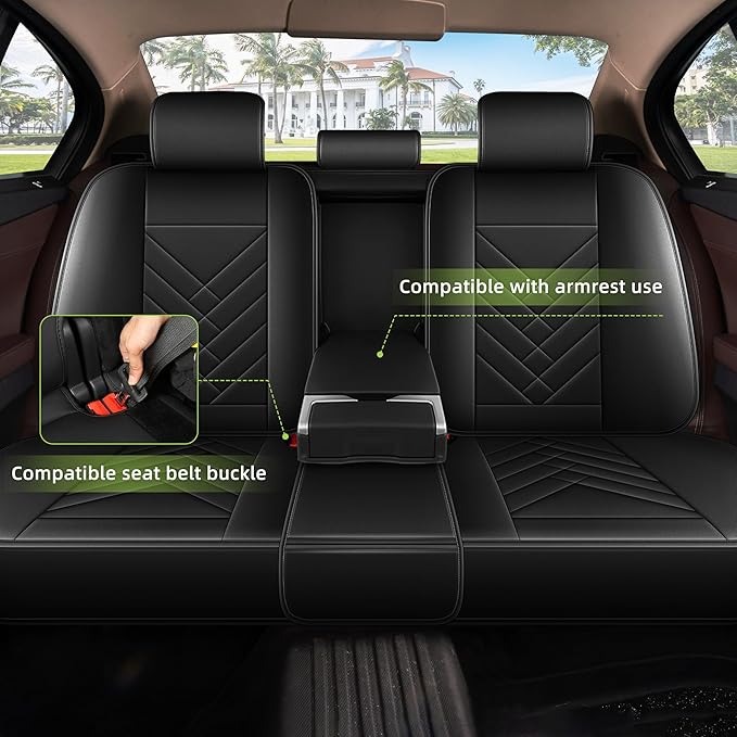AOMSAZTO Car Seat Covers Full Set Fit for Fiat 500L 2016-2023 Waterproof Faux Leather Car Seat Cushions Automotive 5 Seat Covers Set（Black）