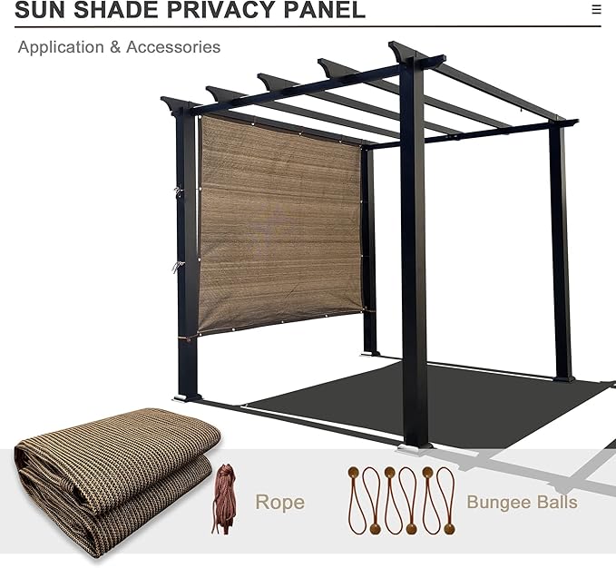 Sun Shade Privacy Panel with Grommets on 4 Sides for Patio, Awning, Window Cover, Pergola or Gazebo (Mocha Brown, 8' x 8')