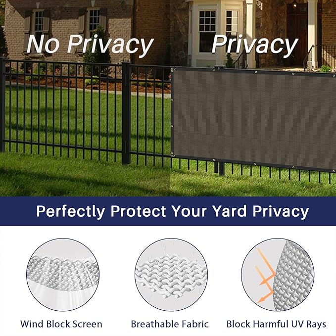 Windscreen4less Privacy Fence Screen Heavy Duty Windscreen Fencing Mesh Fabric Shade Net Cover with Brass Grommtes for Outdoor Wall Garden Yard Pool Deck, 8'x93' Brown