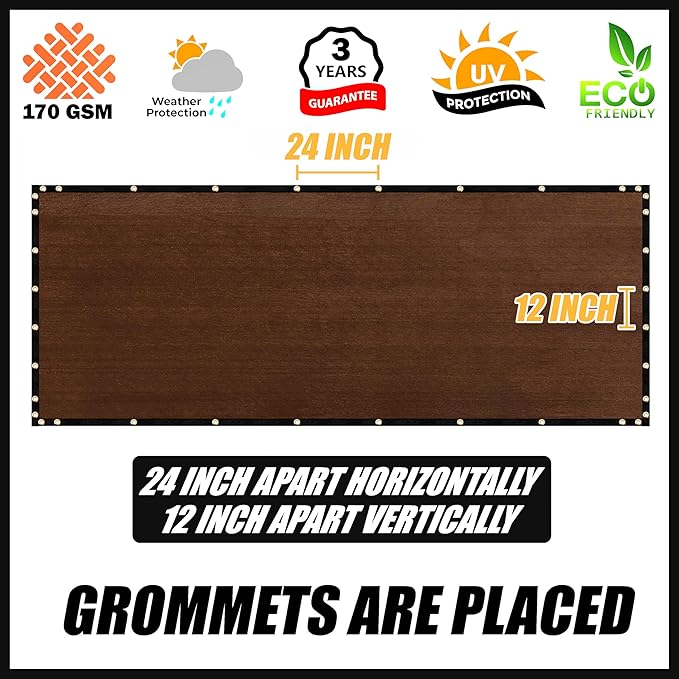 Royal Shade Custom Size 6' x 152' Brown Fence Privacy Screen Windscreen Cover Netting Mesh Fabric Cloth - Cable Zip Ties Included (We Make Custom Size)