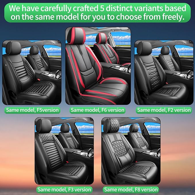 Fit Kona Car Seat Covers for Hyundai Kona 2018-2024 2025 2026 -Upgraded Premium Waterproof & Breathable Leather,Airbag Compatible,All-Weather Seat Cushion Protector,Full Set,Black-Red