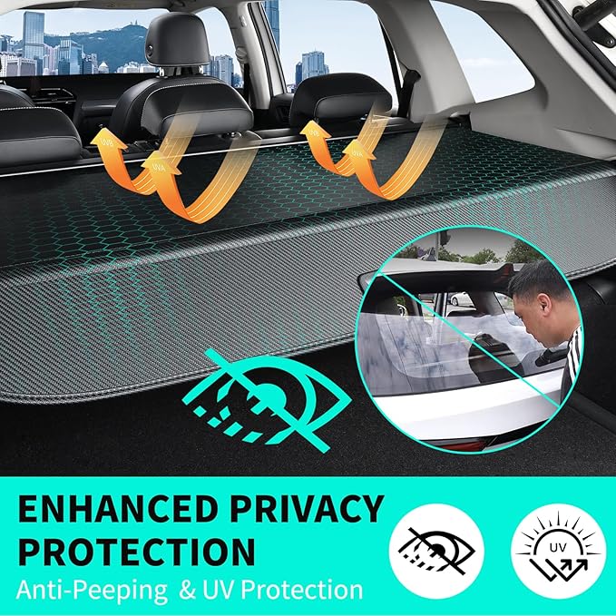 Tecoom Cargo Cover fit for Jeep Cherokee Accessories 2019-2023, Retractable Rear Trunk Cover Luggage Security Shade, Anti-Peeping Privacy Screen Protector, Carbon Fiber Texture