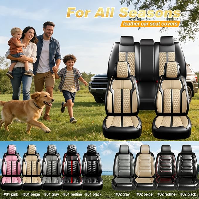 Fit Tahoe Car Seat Covers for Select Chevrolet/Chevy Tahoe 2000-2025 2026 - Full Coverage Leather, Waterproof & All Weather Seat Cushion Protector, Front Pair Black+Beige