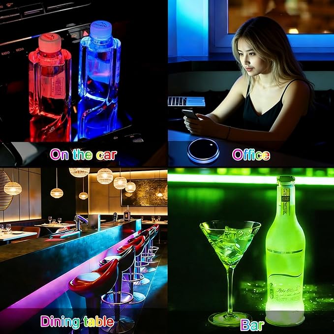 Skeleton LED Cup Holder Lights for Car,2Pcs LED Light Up Cup Holder Coasters with USB Charging 7 Colors 3 Modes,Waterproof Interior Atmosphere Lamp,Car Decor Accessories Skull Gifts for Women Men