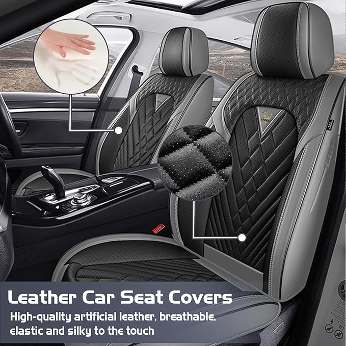 Truck Seat Covers for Chevy Silverado 3500 2007-2026, Waterproof Premium Leather Full Coverage Car Seat Cover, Muscle Sport Style Auto Interior Seat Cover Sets (Front Set/Gray Black)