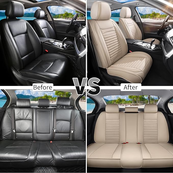 Back Seat Covers Fit for Toyota Yaris 2007-2020, Car Seat Covers Back Seats, Breathable Faux Leather Automotive Seat Covers Back Pair Anti-Slip Seat Cover(Beige, Back)