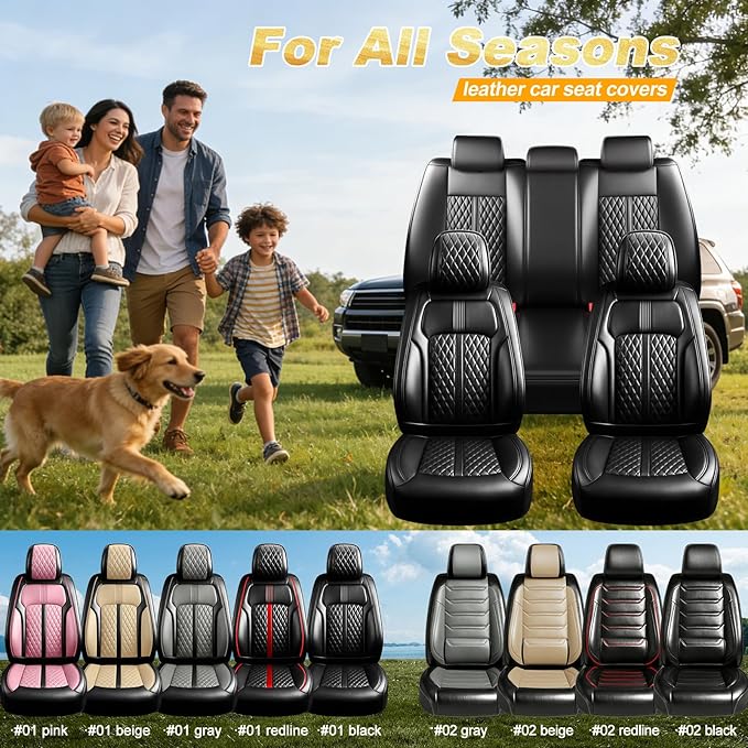 Fit Bolt Car Seat Covers (Front Pair) for Select Chevrolet Bolt/Bolt EUV 2017-2025 - Premium Full Coverage Leather, Airbag Compatible, Waterproof & All Weather Seat Cushion Protector, Black