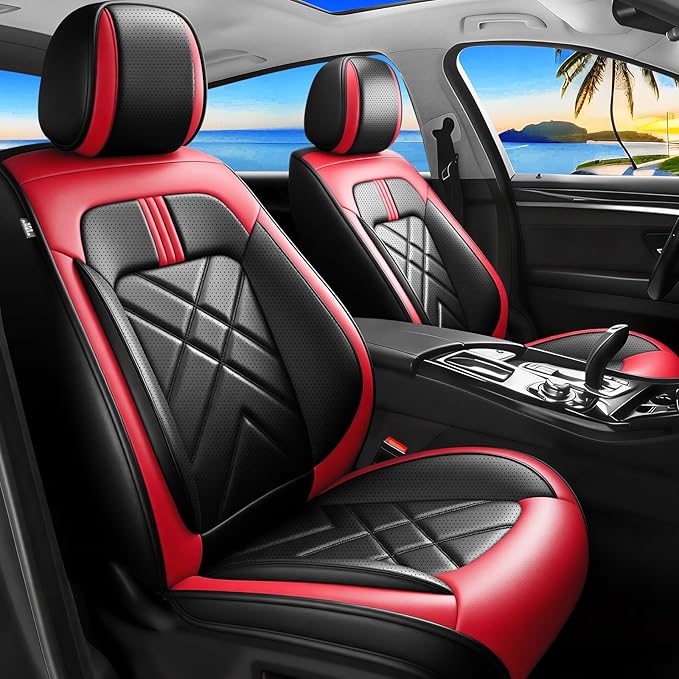 CX-7 Car Seat Covers Fit for Mazda CX-7 2007-2012, Full Coverage Premium Leather Waterproof Breathable Seat Covers, Automotive Seat Protectors, Airbag Compatible(Full Set Seats, Black & Red)