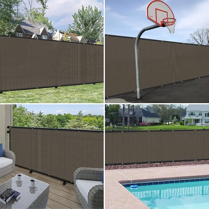 Windscreen4less Privacy Fence Screen Heavy Duty Windscreen Fencing Mesh Fabric Shade Net Cover with Brass Grommtes for Outdoor Wall Garden Yard Pool Deck, 8'x133' Brown