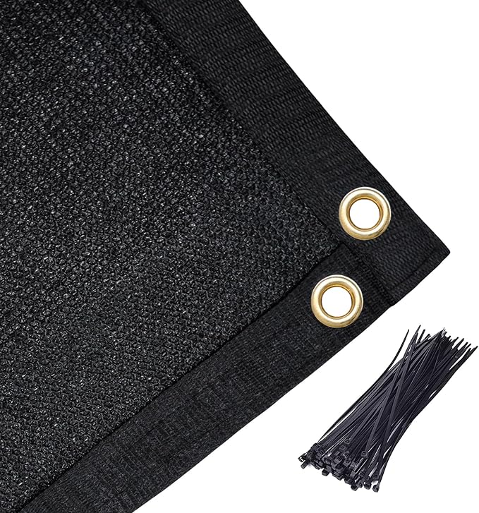 Amagenix 90% Shade Fabric 12'X 22' Black Sun Shade Cloth with Grommets for Pergola Replacement Shade Cover Canopy, Heavy Duty, Cable Zip Ties Included (We Customized)