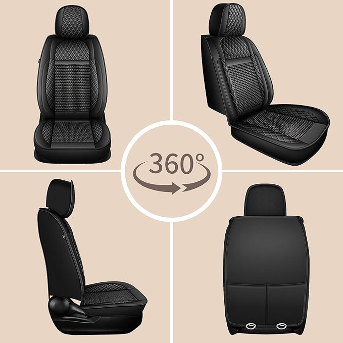 TTX LIGHTING for Ford Explorer 2004-2026 Car Seat Covers, Breathable Ice Silk & Leather Seat Protector, Cool & Anti-Sweat for Long Driving, Airbag Compatible, 2 Front Seats (Black)