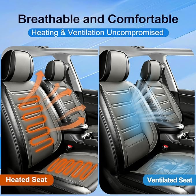 Car Seat Covers for Select Honda Fit 2007-2020, Premium Full Coverage Leather, Airbag Compatible& Scratch-Resistant, Waterproof & All Weather Breathable Seat Protector, Front Pair Black+Gray