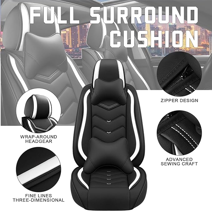 CTDS Car Seat Covers for Ford F-150 2000-2026, Stylish Sport Seat Cover, Premium Nappa Leather Car Seat Cover. Automobile Seat Covers Sets.(Luxury 5 Seats/Black White)