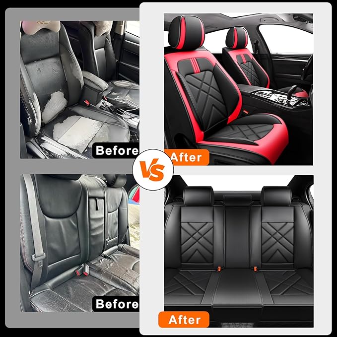 CX-50 Car Seat Covers Fit for Mazda CX-50 2023-2026, Full Coverage Premium Leather Waterproof Breathable Seat Covers, Automotive Seat Protectors, Airbag Compatible(2 Front Seats, Black & Red)